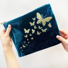 Trail of Butterflies Rich Teal Velvet Make Up Bag